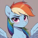 blue_body blue_fur blush eyelashes eyeshadow female feral fur grey_background looking_at_viewer makeup mane pink_eyes simple_background solo wings teaspoon friendship_is_magic my_little_pony rainbow_dash_(mlp) equid equine horse mammal pegasus pony