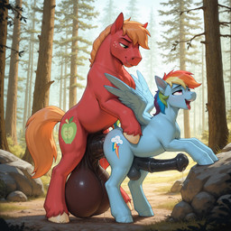 anal anal_penetration animal_genitalia animal_penis balls big_balls big_penis blonde_hair blue_body blue_fur bodily_fluids cutie_mark duo equine_penis extreme_penetration feral forest from_behind_position fur genital_fluids genitals green_eyes hair huge_balls huge_penis hyper hyper_balls hyper_genitalia hyper_penis large_penetration leaking_precum male male/male mounting multicolored_hair multicolored_tail open_mouth outside penetration penis penis_size_difference pink_eyes plant precum rainbow_hair rainbow_tail red_body red_fur sex spread_wings tongue tongue_out tree wings yellow_tail gertgrg friendship_is_magic my_little_pony big_macintosh_(mlp) rainbow_dash_(mlp) equid equine horse mammal pegasus pony hi_res