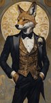 anthro bowtie clock clothing flower hand_in_pocket male plant pockets pocketwatch solo suit watch bahufaru canid canine canis coyote mammal hi_res portrait