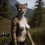 anthro breasts clothed clothing exposed_breasts felid feline female hi_res leopard mammal navel nipples pantherine shabeel solo topless