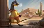 anthro bodily_fluids cum cumshot desert ejaculation genital_fluids genitals male masturbation outside penis solo standing lightning7 nintendo pokemon generation_6_pokemon heliolisk pokemon_(species) hi_res