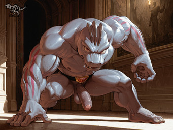 anthro balls genitals humanoid_genitalia humanoid_penis male muscular penis solo rokot nintendo pokemon generation_1_pokemon machoke pokemon_(species) absurd_res hi_res