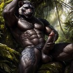 1:1 abs alternate_version_at_source anthro armpit_hair balls big_balls big_penis binturong bodily_fluids body_hair colorful detailed detailed_background detailed_fur dripping erection fur genital_fluids genitals hair hi_res humanoid_genitalia humanoid_penis jungle light lighting looking_at_viewer male mammal masturbation muscular muscular_anthro muscular_male notte nude pecs penile penile_masturbation penis plant portrait precum precum_drip presenting realistic seductive shaded soft_shading solo solo_focus three-quarter_portrait tree tuft viverrid