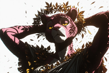 anthro clothed clothing fur half-closed_eyes male narrowed_eyes pink_body pink_fur simple_background solo standing tired yellow_sclera kbi felid humanoid mammal pantherine