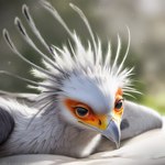 beak bed big_eyes close-up cute_expression cute_eyes detailed_feathers feather_hair feathers feral fluffy furniture looking_at_viewer lying lying_on_bed on_bed pseudo_hair wings forsaken accipitriform avian bird secretary_bird detailed