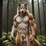 animal_genitalia anthro balls big_balls big_sheath forest forest_background genitals male nature nature_background nude penis penis_tip plant sheath solo tree ventti_(director) canid canine canis mammal wolf hi_res