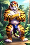 anthro clothing crossed_arms felid humanoid male mammal pantherine pup_tobey solo tiger underwear