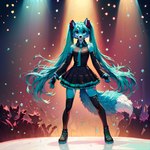 absurd_res anthro blue_body blue_fur blue_hair bottomwear canid canine clothing concert crowd female fluffy fluffy_tail footwear fox fur group hair hatsune_miku_(character) hi_res huge_filesize kade_(director) long_hair mammal shoes skirt solo_focus