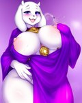 1:1 2023 anthro big_breasts blauesreh blue_eyes bodily_fluids bovid bovid_horn breasts caprine caprine_horn chubby_anthro chubby_female cleavage clothed clothing colored colorful female fur genitals goat goat_ears goat_horn horn huge_breasts lactating light lighting looking_at_viewer mammal muscular_thighs nipples nude portrait presenting purple_clothing robe seductive shaded simple_background slightly_chubby smile smiling_at_viewer solo solo_focus thick_thighs topwear toriel tuft undertale undertale_(series) white_body white_fur wide_hips