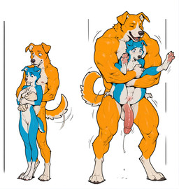 4_toes 5_fingers after_orgasm after_sex after_vaginal anthro anthro_on_anthro balls before_and_after biceps big_balls big_penis biped black_nose blue_body blue_eyes blue_fur blush bodily_fluids body_size_growth breasts button_ears carrying_another carrying_partner claws countershade_torso countershading cum cum_from_pussy cum_in_pussy cum_inside digitigrade dripping duo embarrassed erection eyes_closed feet female finger_claws fingers floppy_ears foreskin fur genital_fluids genitals glans glistening glistening_genitalia glistening_penis growth hanging_penis happy hindpaw humanoid_genitalia humanoid_penis intraspecies larger_male leaking_cum long_penis male male/female multicolored_body multicolored_fur muscular muscular_anthro muscular_male nipples nude open_mouth open_smile orange_body orange_fur pawpads paws pecs penis pink_pawpads pink_penis precum pull_out pussy retracted_foreskin reverse_stand_and_carry_position scared sex simple_background size_difference size_transformation smaller_female smile standing standing_sex tail tail_motion tailwag teeth thick_penis toe_claws toes tongue transformation two_tone_body two_tone_fur vaginal_fluids vein veiny_penis white_background white_balls white_body white_fur yellow_body yellow_fur ahogagu canid canine canis domestic_dog mammal spitz hi_res