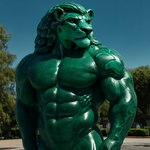 abs anthro green_body indigo_furry_mix_v110_realistic male muscular muscular_anthro muscular_male nude outdoors outside pecs plant sculpture solo solo_focus stable_diffusion statue tree malachiteai felid feline lion mammal pantherine