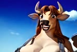 anthro big_breasts bovid_horn bovine_horn breasts cake dessert farm farm_girl female first_person_perspective first_person_view food horn smile solo thick_thighs wide_hips director_homer_26 bovid bovine cattle mammal animated hi_res webm