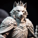 anthro bing_image_creator blurred_background crown front_view knight male orange_eyes realistic sculpture simple_background solo statue warrior pcaelifera canid canine canis mammal were werecanid werecanine werewolf wolf detailed