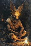 anthro barefoot feet fire glowing glowing_eyes magic magic_circle male shawl smoke solo bahufaru kafeel_scirocco_(bahufaru) canid canine fennec fox mammal hi_res