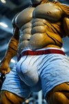 animated anthro bodily_fluids bulge clothing felid joachim58 male mammal musclegut muscular nipples pantherine solo sweat tiger underwear