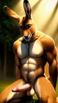 abs anthro balls brown_eyes chest_tuft erection eyebrows fur genitals grass hi_res humanoid_genitalia humanoid_penis inner_ear_fluff kangaroo kneeling light light_beam looking_at_viewer macropod male mammal marsupial muscular muscular_anthro muscular_arms muscular_male navel nipples nude outdoors outside pecs penis photorealism pink_nipples plant pubes smiley solo sunbeam sunlight tan_body tan_fur tuft vein veiny_penis whiskers white_body white_fur