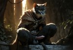 animal_genitalia animal_penis anthro balls clothed clothing feline_penis genitals male partially_clothed penis presenting solo hyperion felid khajiit mammal
