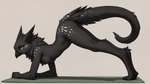 3_toes 5_fingers anthro beak black_body black_fur breasts digitigrade feathers feet female fingers fluffy fur green_sclera hands_on_ground long_tail looking_away neck_tuft nude simple_background slim small_breasts solo spots spotted_body spotted_fur stretching tail_feathers tail_tuft thick_tail toes tuft yoga yoga_mat 17k shadow_(oldhroft) avian velari hi_res