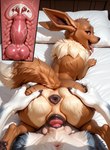 anatomically_correct anatomically_correct_genitalia anatomically_correct_penis anatomically_correct_pussy animal_genitalia animal_penis animal_pussy anthro anus balls bed bedroom bestiality bodily_fluids brown_body brown_eyes brown_fur butt butt_grab canine_genitalia canine_penis canine_pussy cervical_contact cervical_penetration cervix claws cum cum_in_pussy cum_in_uterus cum_inside cute_fangs duo ejaculation fangs female female_penetrated feral feral_penetrated first_person_view fluffy fluffy_ears fluffy_fur fluffy_tail fur furniture genital_fluids genitals green_eyes grey_body grey_fur hand_on_butt inner_ear_fluff inside internal internal_vaginal knot knot_tugging knotting male male/female neck_tuft on_bed open_mouth pawpads paws penetration penis pillow pussy raised_tail sex sheath stable_diffusion tongue tongue_out tuft uterus vaginal vaginal_knotting vaginal_penetration white_body white_fur arvedui nintendo pokemon canid canine canis eevee generation_1_pokemon mammal pokemon_(species) wolf absurd_res hi_res