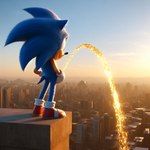 anthro bodily_fluids genital_fluids male peeing solo sunset urine watersports sonic_the_hedgehog