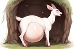 albino belly big_belly cave cloven_hooves female feral hooves pink_feet pregnant solo tongue tongue_out director_motherli cervid mammal