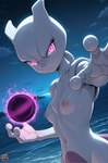 3_fingers anthro breasts cloud female fingers glowing glowing_eyes island looking_at_viewer magic magic_user navel night nipples pink_eyes reaching_towards_viewer sea serious sky small_breasts solo star starry_sky upper_body water fenix_ai generation_1_pokemon legendary_pokemon mewtwo pokemon_(species) hi_res