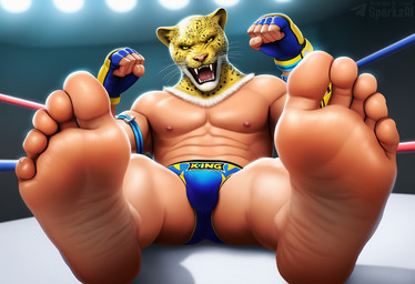 5_fingers 5_toes abs barefoot biped bulge clothed clothing feet fighting_ring fingerless_gloves fingers fist foot_focus for_a_head fur gloves handwear humanoid_feet looking_at_viewer male male_humanoid mask muscular muscular_humanoid muscular_male nipples open_mouth pecs plantigrade soles solo teeth telegram telegram_logo text toes topless underwear whiskers wrestler wrinkled_feet sergalbutt tekken king_(tekken) animal_head felid humanoid jaguar mammal pantherine director_name signature url