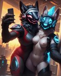 anthro city duo female genitals high_quality highest_quality machine protogen pussy science_fiction selfie sunset thejadedwolf