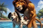 101_dalmatians after_sex ahegao anal anal_penetration anthro blush crossover disney duo from_behind_position genitals hot_dogging looking_at_viewer looking_pleasured male male/male one_eye_closed penetration penis sex the_lion_king wink anonymous_director pongo simba_(the_lion_king) canid canine canis dalmatian domestic_dog felid lion mammal pantherine