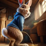 bodily_fluids genital_fluids male peeing semi-anthro solo urine urine_on_ground urine_stream watersports peter_rabbit lagomorph leporid mammal rabbit