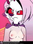 absurd_res anthro areola breasts canid canid_demon clothed clothing demon exposed_breasts female front_view hellhound helluva_boss hi_res loona_(helluva_boss) mammal nipples nude profana-ai-inator solo topless