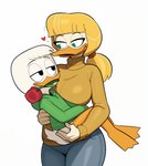 <3 age_difference anatid anseriform anthro avian bangs beak bedroom_eyes bird black_eyes blonde_hair bottomless bottomwear breasts carrying carrying_partner clothed clothing cloud9999 denim denim_clothing disney duck ducktales ducktales_(2017) duo eye_contact eyebrows eyeliner female flower flower_in_mouth goldie_o'gilt green_clothing green_eyes hair hi_res hoodie jeans looking_at_another louie_duck makeup male male/female mature_female membrane_(anatomy) narrowed_eyes orange_clothing orange_legs pants plant ponytail portrait raised_eyebrows rose_(flower) rose_in_mouth scut_tail seductive short_tail simple_background smile sweater three-quarter_portrait topwear turtleneck webbed_feet white_background white_body white_hair white_skin young