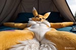 anthro anus breasts female fur genitals lying nude on_back pussy sleeping solo spreading tuft white_body white_fur yellow_body yellow_fur zannos digimon_(species) renamon animated webm