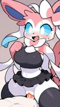 anthro black_bottomwear black_bra black_clothing black_skirt black_underwear bottomwear bra clothing duo female from_front_position furrai_xxx horny lying male male/female missionary_position on_back sex skirt underwear eeveelution generation_6_pokemon humanoid pokemon_(species) sylveon hi_res