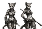 anthro clothed clothing duo female genitals partially_clothed pose pussy staff hyperion felid khajiit mammal