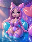 absurd_res big_breasts breasts curvy_figure female glitter hi_res huge_breasts humanoid inflatable leonoser living_sex_toy makeup pink_body solo solo_focus unknown_species voluptuous water wide_hips