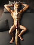 absurd_res animal_genitalia animal_penis anonymous_director anthro dragon eastern_dragon genitals gold_scales hi_res knot male penis sleeping solo transformation