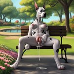 absurd_res animal_genitalia animal_pussy anthro bench blue_eyes bodily_fluids canid canine canine_genitalia canine_pussy canis cum cum_in_pussy cum_inside director_cougar domestic_dog female flower fur genital_fluids genitals grass great_dane hi_res in_heat light mammal mastiff masturbating masturbation molosser nipples open_pussy park plant pond presenting presenting_pussy pussy pussy_juice solo spots spotted_body spotted_fur spread_legs spreading sunlight tree white_body white_fur