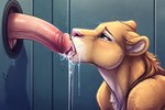 ambiguous_gender bodily_fluids cum cum_string cumdrip cumshot_in_mouth duo genital_fluids glory_hole male male/ambiguous saliva saliva_string felid lion mammal pantherine