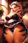 absurd_res anthro arcanine blush canid clothing female fur generation_1_pokemon hi_res maid_headdress maid_uniform mammal nafa orange_body orange_fur pokemon_(species) presenting slightly_chubby solo striped_body striped_fur stripes thick_thighs uniform