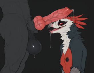 animal_genitalia animal_penis anthro anthro_on_anthro areola balls beak big_balls big_knot big_penis black_areola black_balls black_body black_feathers black_fur black_nipples bodily_fluids breasts canine_genitalia canine_penis dripping drooling duo erection faceless_character faceless_male feathers female fur genital_fluids genitals grey_body huge_balls huge_penis knot leaking_precum male male/female multicolored_body nipples non-mammal_balls non-mammal_breasts non-mammal_nipples nude open_mouth penile penis penis_on_face penis_worship precum precum_drip precum_string red_body red_eyes red_sclera saggy_balls saliva saliva_string sheath simple_background small_breasts smile sweat sweaty_genitalia tongue tuft vein veiny_knot veiny_penis white_body anotheranon accipitrid accipitriform avian bearded_vulture bird canid canine mammal old_world_vulture secretary_bird vulture hi_res