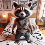 anthro bdsm bondage bottomwear bound clothing male mammal pants procyonid raccoon rocket_raccoon solo