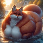 anthro big_butt black_nose breasts butt countershade_torso countershading dipstick_tail featureless_breasts female fluffy fur glistening gloves_(marking) huge_butt inner_ear_fluff markings morbidly_obese morbidly_obese_female obese obese_anthro obese_female orange_body outside overweight overweight_anthro overweight_female partially_submerged plant river solo tail_markings thick_arms tree tuft water waterfall wet wet_body wet_fur whiskers white_body white_countershading anonymous_director canid canine fox mammal