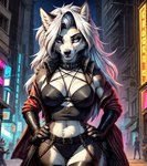 anthro breasts canid cleavage clothed clothing female full-length_portrait gothic looking_at_viewer loona_(helluva_boss) mammal nipple_outline portrait seductive side_boob skimpy solo