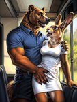 anthro bodily_fluids cattorihanzo clothed clothing duo female genital_fluids hi_res lagomorph leporid male male/female mammal public pussy_juice rabbit stable_diffusion ursid