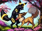 anatomically_correct anatomically_correct_genitalia animal_genitalia animal_penis balls bodily_fluids canid canine canine_genitalia canine_penis cum cum_drip cum_in_mouth cum_inside cum_on_ground detailed detailed_background detailed_fur director_firewolf dripping duo eevee eeveelution face_fucking feral feral_on_feral feral_penetrated flower furryrock_(model) generation_1_pokemon generation_2_pokemon genital_fluids genitals grass hi_res irrumatio knot looking_pleasured male male/male mammal oral oral_penetration paws penetration penile penis plant pokemon_(species) raised_tail sex tree umbreon