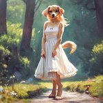 anthro clothing dress female forest plant solo tree askljof canid canine canis domestic_dog mammal