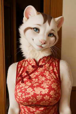 anthro asian_clothing bare_shoulders blue_eyes breasts chinese_clothing chinese_dress clothing dress east_asian_clothing female floral_print head_tilt inside looking_at_viewer medium_breasts mouth_closed red_clothing red_dress sleeveless_dress smile solo upper_body mira_koks absurd_res hi_res