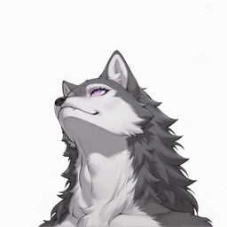 anthro cute_fangs female fur grey_body grey_fur pupils purple_eyes simple_background slit_pupils solo white_background white_body white_fur weytani99 meme_2026 rusha_(weytani99) canid canine canis mammal wolf