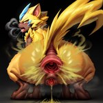 anatomically_correct anatomically_correct_anus anatomically_correct_genitalia anatomically_correct_pussy angry anthro anus crouching fart fart_fetish female frown fur gaping gaping_anus gaping_pussy generation_7_pokemon genitals legendary_pokemon looking_at_viewer pokemon_(species) pussy rear_view scowl solo spread_legs spreading zeraora